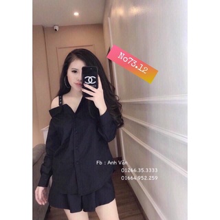 [Hàng Hót] Sét áo & Chân Váy Siêu dễ thương cá tính.áo sơ mi lệch vai chân váy phối nút cách điệu
