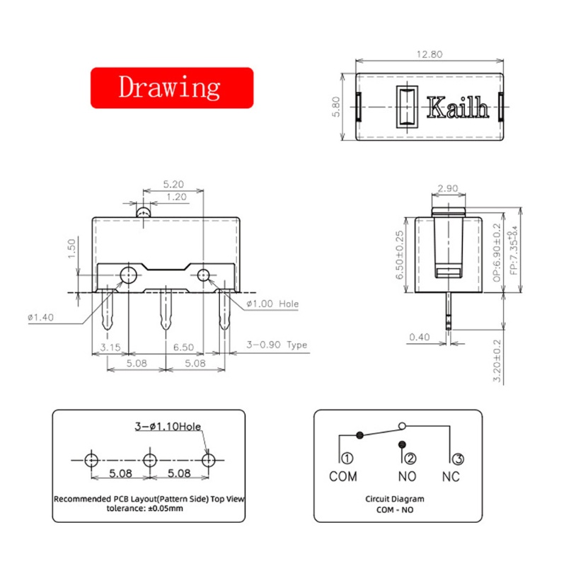 Set 4 công tắc micro Kailh GM 8.0 màu vàng chấm bi đen 3 pin 80 Million Click Life