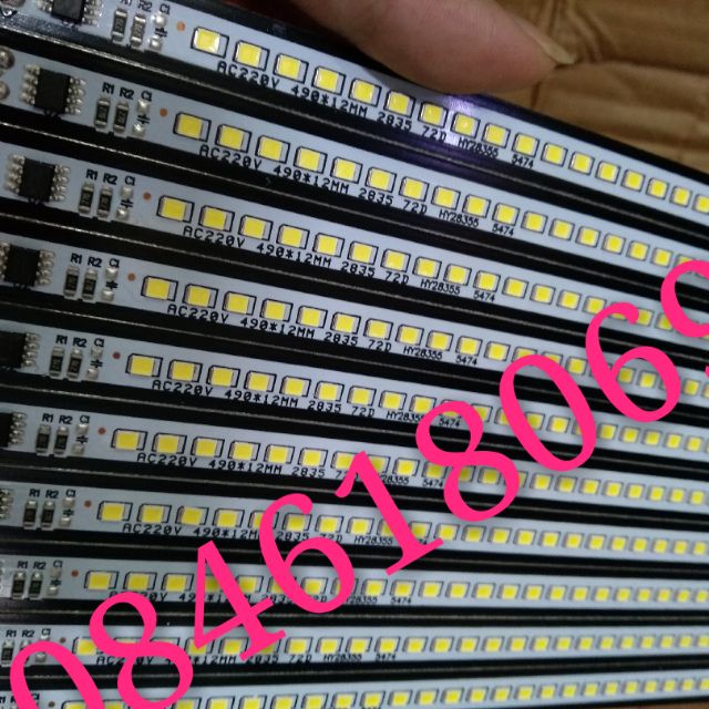 Vỉ 10 thanh led 220v 72 bóng dài 490x12mm ánh sáng trắng