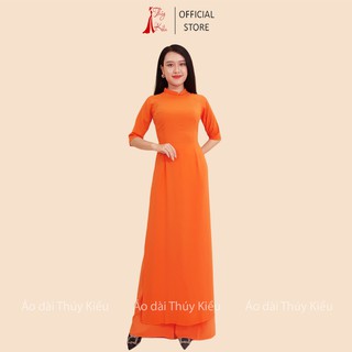 Áo dài trơn lụa Nhật cổ 2 phân màu cam cà rốt AK37