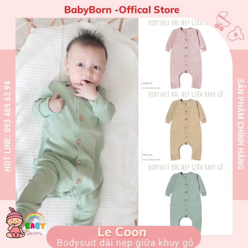 Le Coon - Bodysuit dài nẹp giữa khuy gỗ Modal Cotton LC08_112