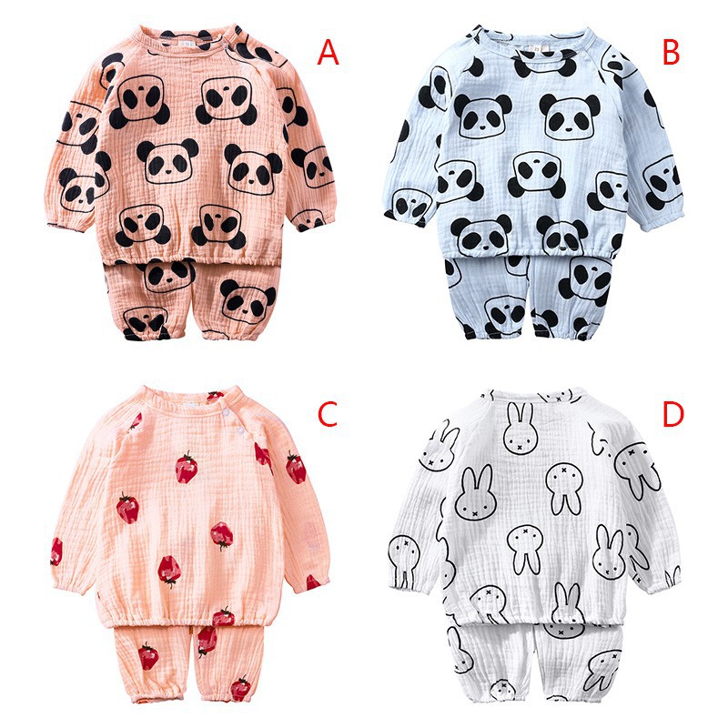 Set đồ ngủ dài in hình động vật hoạt hình dễ thương cho bé