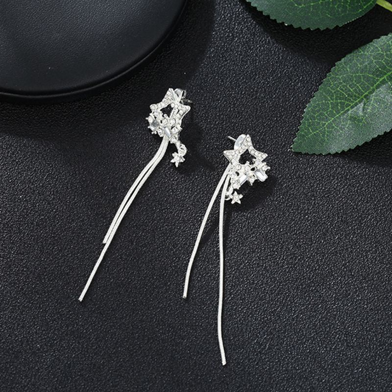 Hoa Tai Dáng Dài Hình Ngôi Sao Đính Đá Nhân Tạo Thời Trang