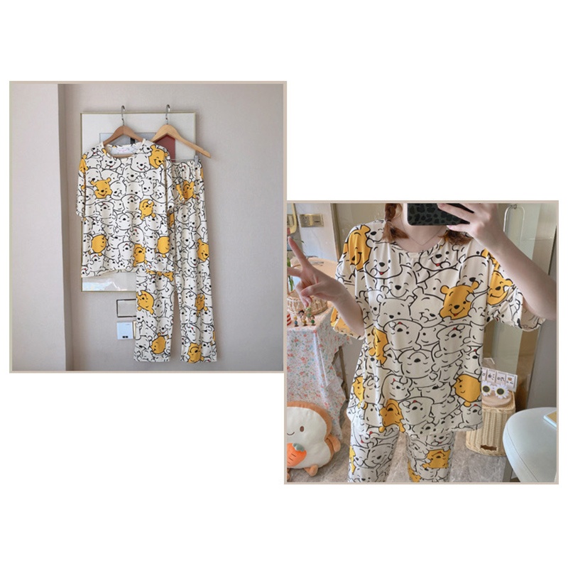 Bộ Đồ Ngủ Hai Mảnh Thoáng Khí In Họa Tiết Hoạt Hình Dễ Thương Cho Nữ
