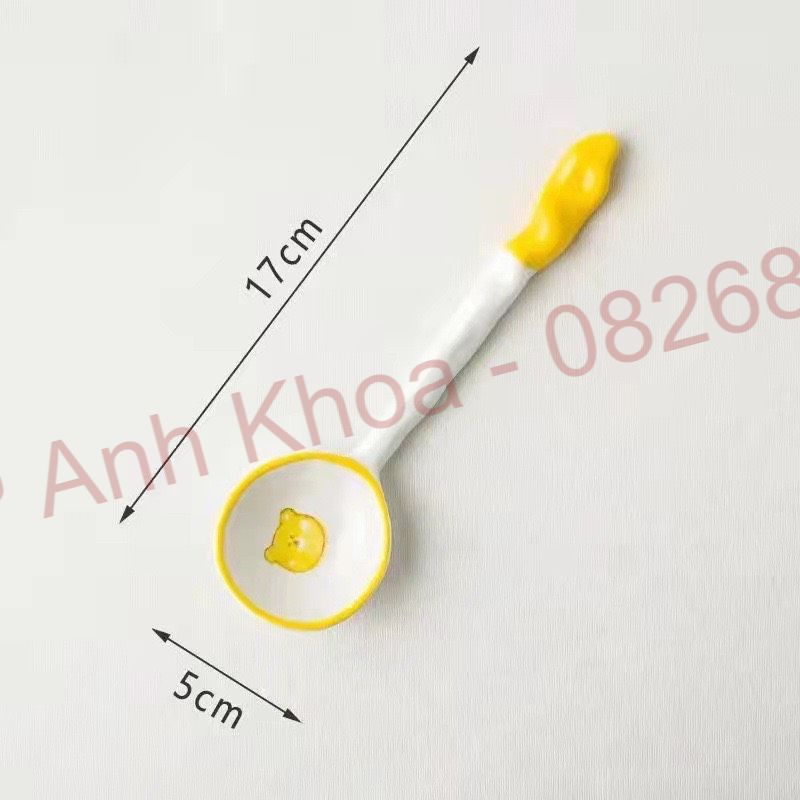 Thìa cơm, muôi canh gốm sứ Bộ bát đĩa decor thìa sứ tay cầm dài xinh yêu cho gia đình