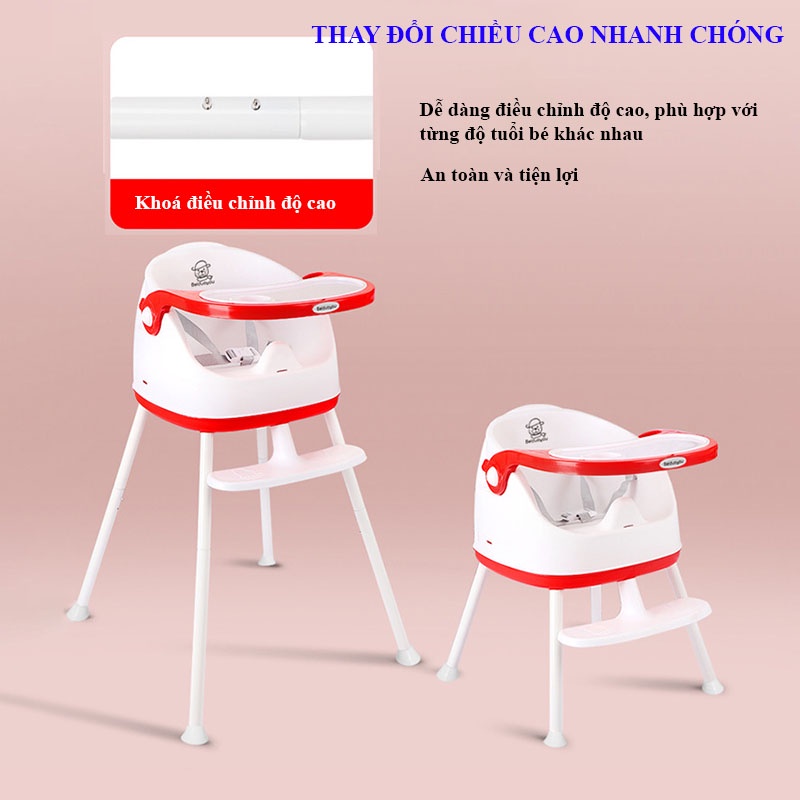 Ghế ăn dặm cao cấp đa năng cho bé 0-3 tuổi có bánh xe, có thể điều chỉnh độ cao và độ rộng của ghế