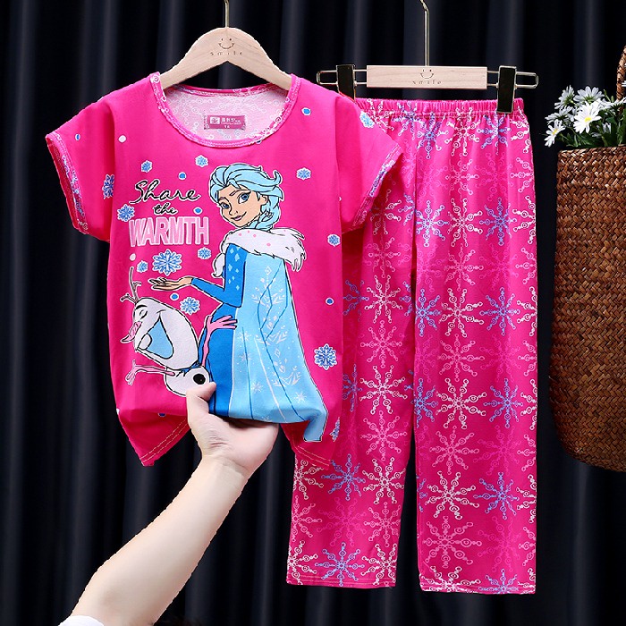 Bộ Đồ Ngủ Tay Ngắn Chất Liệu Cotton In Họa Tiết Hoạt Hình Xinh Xắn Cho Bé