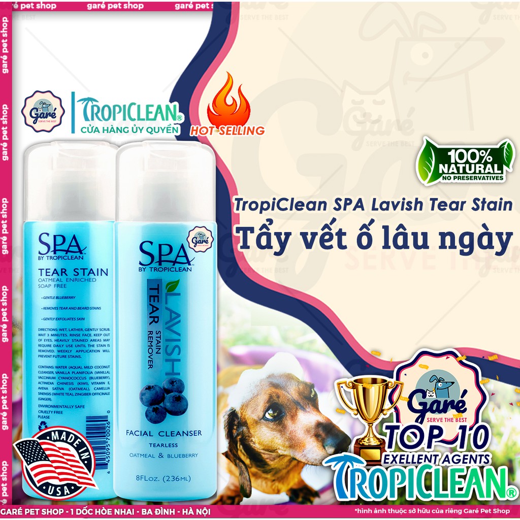 Vệ sinh vùng mắt và mặt, tẩy ố Tear Stain Remover cho Chó Mèo TropiClean - TropiClean SPA Tear Stain Remover for pets