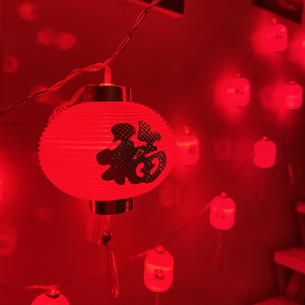 (Dùng Điện) Dây Đèn Led Lồng Đèn Đỏ Size Lớn Dài 5 Mét 16 Bóng Trang Trí Tết, Trung Thu, Đám Cưới, Sự Kiện
