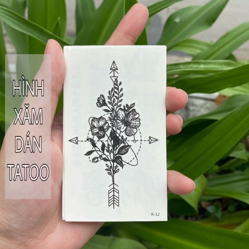 Hình xăm hoa đơn sắc r12. Tatoo dán tạm thời size 10x6cm