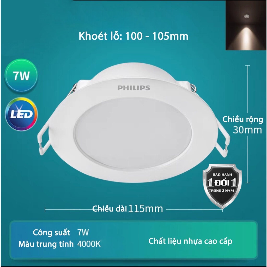 Bóng đèn downlight Philips 5.5w, 7w khoét lỗ 90mm-100mm