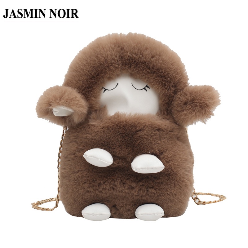 Túi đeo chéo JASMIN NOIR hình vuông size nhỏ phối lông cừu thời trang cho nữ