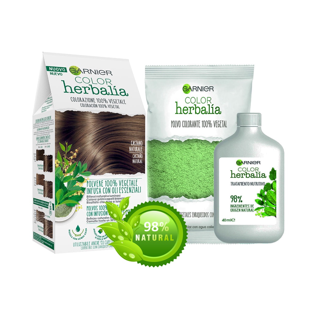 [Nâu hạt dẻ 80g] Bột lá nhuộm tóc 100% thảo mộc tự nhiên Garnier Color Herbalía