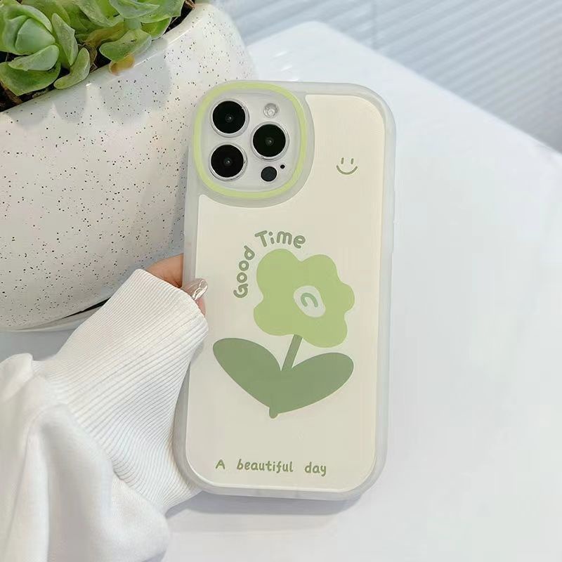 Ốp Điện Thoại Họa Tiết Hoa Màu Xanh Lá Cho IPhone 12 13 11 Pro Max X Xs Max Xr