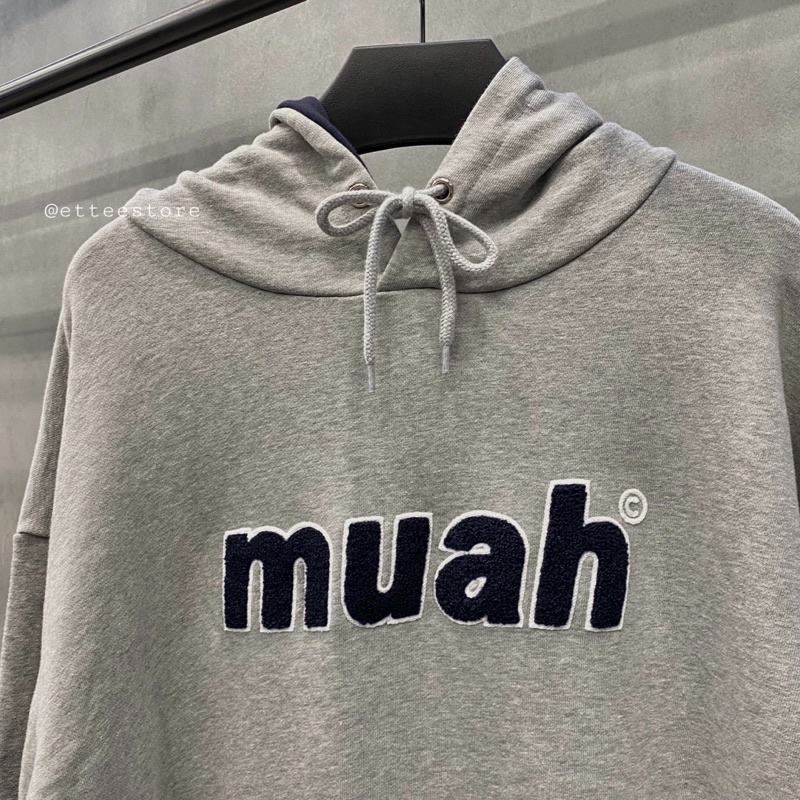 Áo hoodie ET.TEE vải nỉ lót lót da cá màu xám kem freesize thêu Muah A1882 | BigBuy360 - bigbuy360.vn