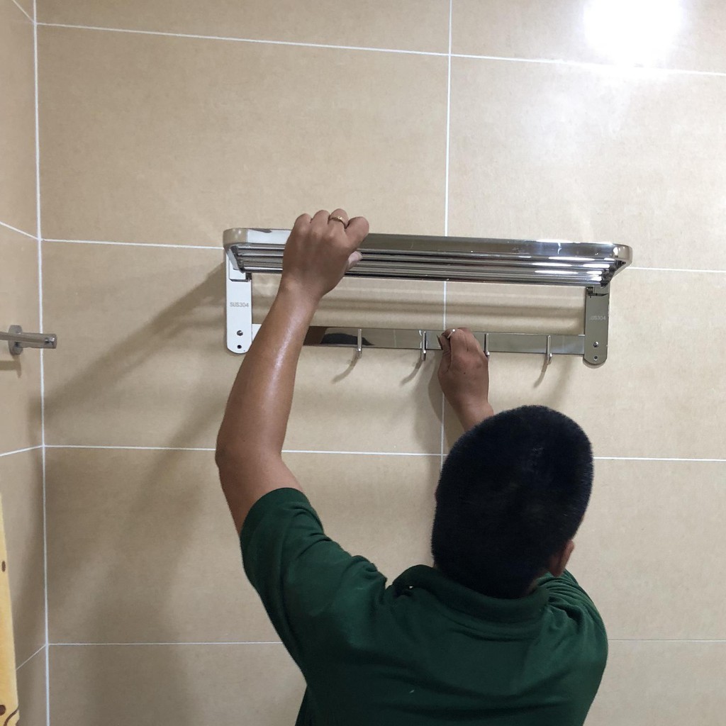 Giá treo khăn - Vắt Khăn tắm, Giá treo khăn tắm inox 304 đa năng 2 tầng, có móc treo quần áo Cao Cấp