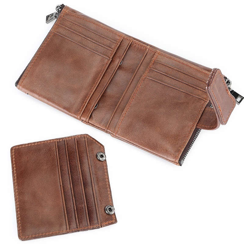 Youyo Ví Da Gập Đôi Đựng Thẻ Tín Dụng RFID Có Khóa Kéo Đôi Dành Cho Nam Doanh Nhân