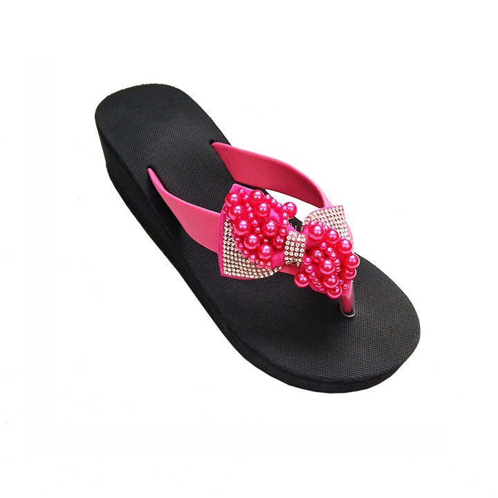 Dép kẹp nơ hồng cao 5cm - Dép nữ - Dép xỏ ngón nữ - Dép xốp đế cao - Dép kẹp