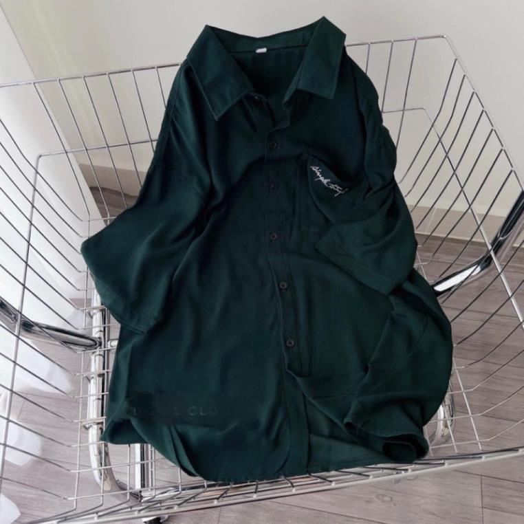 [Xả Kho] Áo Sơ Mi Tay Ngắn Simple Mầu Xanh Form Rộng Unisex Nam Nữ( Hàng Sẵn)