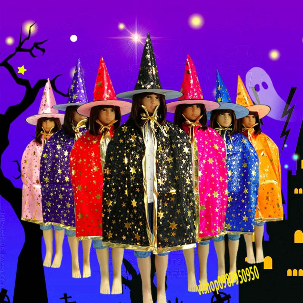 (5 MÀU) Bộ hóa trang phù thủy áo choàng và nón Phù Thủy Halloween
