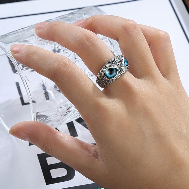 Nhẫn Nam Titan Không Gỉ Eagle Ring Mắt Cú Mèo Camcamvintage Freesize Màu Bạc Thời Trang - Eagle Ring Nam Nữ Đẹp