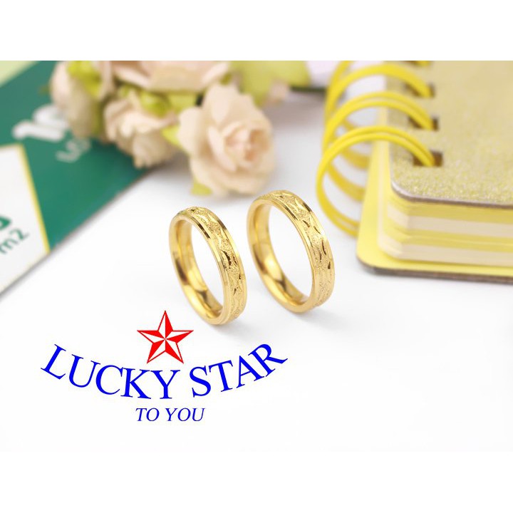 Nhẫn đôi phun cát mạ lớp vàng 24k sang trọng