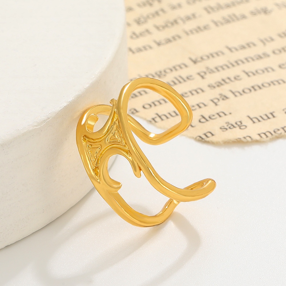 Nhẫn Hở Hai Lớp Họa Tiết Arc de Triomphe Màu Vàng Phong Cách baroque Cổ Điển Có Thể Điều Chỉnh Kích Thước Dành Cho Bạn Nữ
