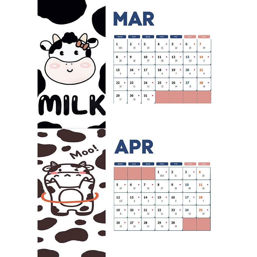 Lịch để bàn 2022 bò sữa size lớn LB45 có ngày âm