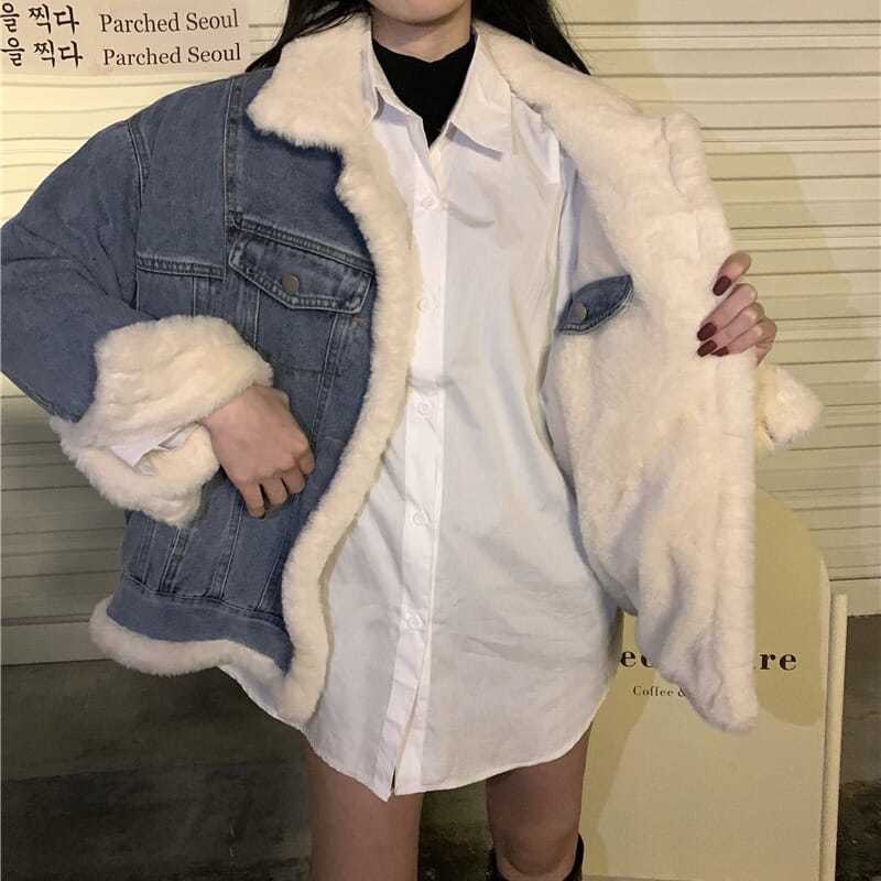 Áo Khoác Bò Jeans Lót Lông