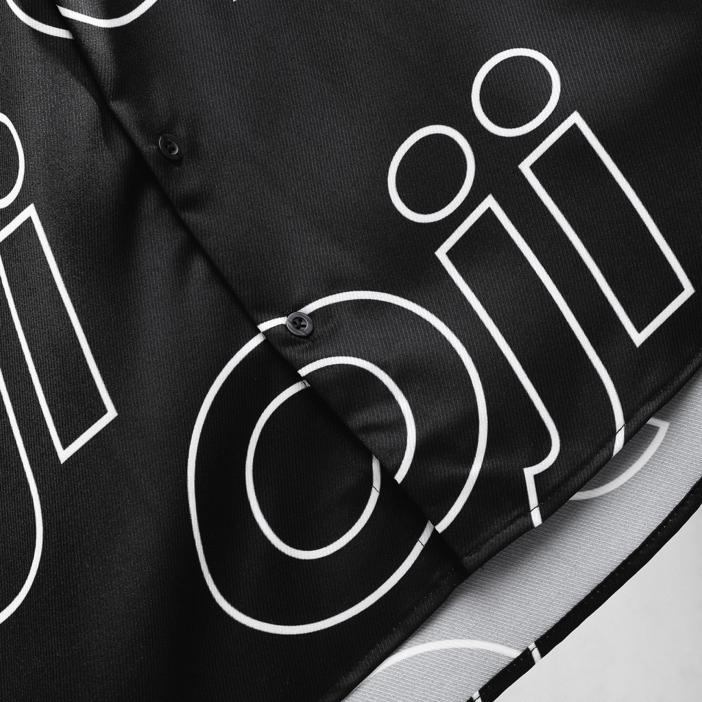 Áo sơ mi họa tiết Multi Oji Logo đen Nam Nữ vải lụa Twill cao cấp thoáng mát, form rộng thời trang | BigBuy360 - bigbuy360.vn