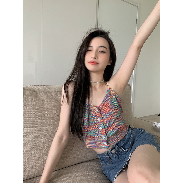 Porozi Áo hai dây croptop kiểu áo ống màu sắc thời trang phong cách Hàn Quốc cho nữ