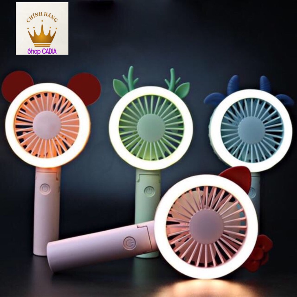 Quạt mini cầm tay tích hợp đèn Lef, chân để điện thoại [Tặng kèm 4 tai cực xinh]
