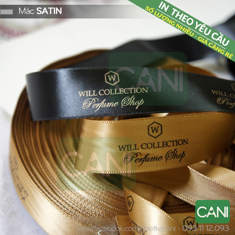 In dây ruy băng  MÀU NỀN SÁNG TRƠN / GÂN -  theo yêu cầu - ruybang gói quà theo mẫu riêng In Dây lụa CANI