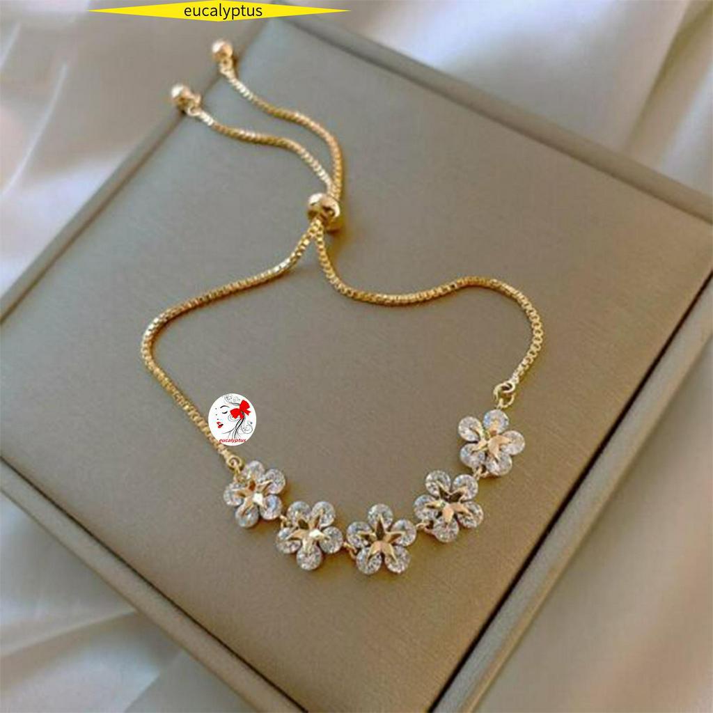 Vòng Tay Đính Đá Zircon Hình Hoa Sang Trọng Có Thể Điều Chỉnh Thời Trang Cho Nữ|Trang Sức