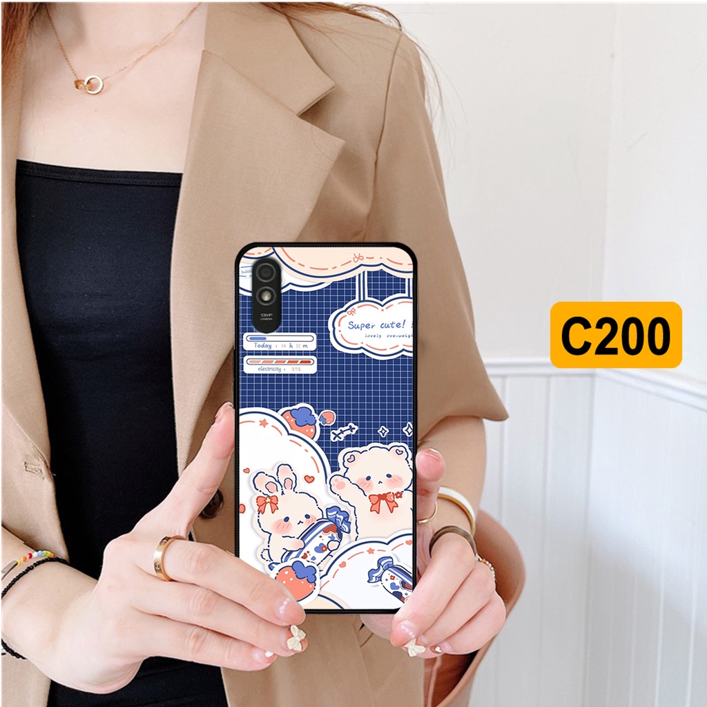 Ốp lưng Xiaomi Redmi 9A in hình caro gấu thỏ dễ thương