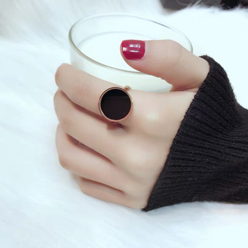 Nhẫn mạ vàng hồng 18k mặt hình đĩa tròn màu đen 6 / 8 / 14mm không gây dị ứng / chống thấm nước / chống mồ hôi