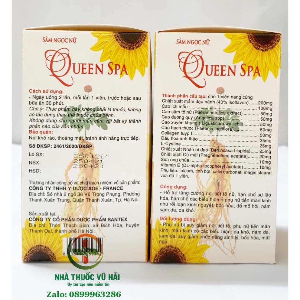 Viên uống đẹp da Sâm Ngọc Nữ QueenSpa bổ sung Collagen giảm nám sạm da - Chai 30 viên