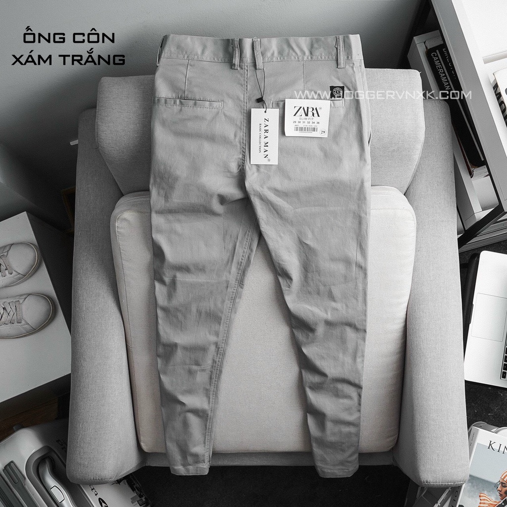 Quần Ống Côn, Quần Kaki Nam Nữ Ôm Dáng - Kaki Cao Cấp Za.r [Xám Trắng]