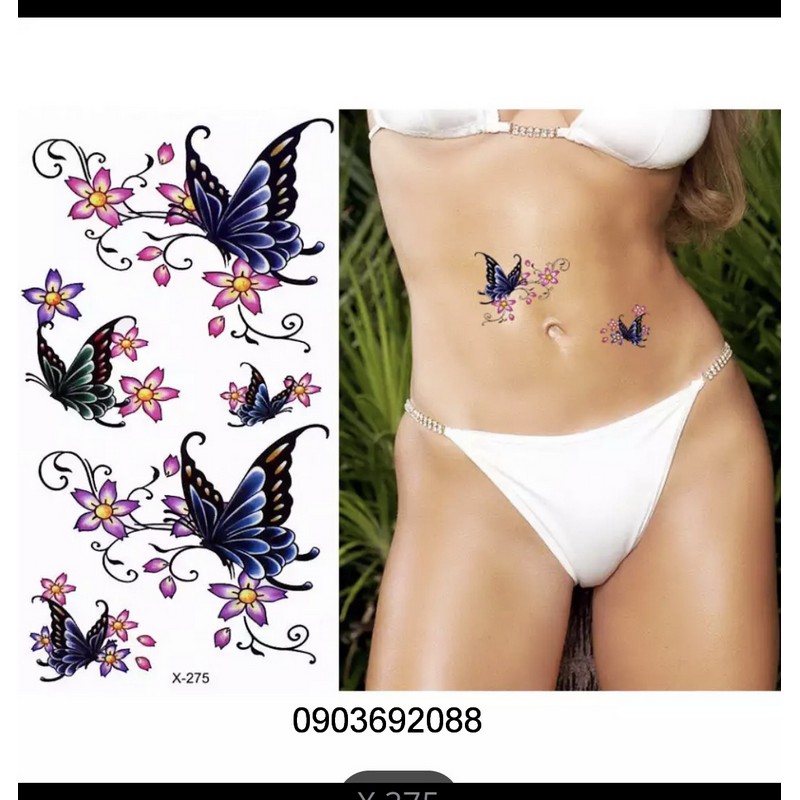 Hình xăm dán - tattoo sticker họa tiết bướm xinh kích thước 10.5 x 6cm