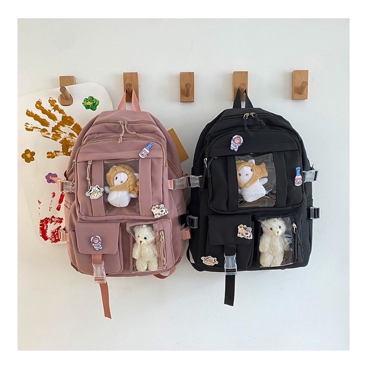 Cặp đi học nữ ulzzang thời trang basic, túi xách balo đẹp hàng cao cấp cho học sinh cấp 2 - 3, sinh viên tặng sticker