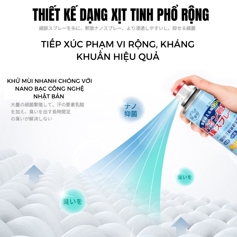 Xịt Khử Mùi Hôi Giày Dép Tất Vớ Tủ Giày Nano Bạc Công Nghệ Nhật Bản Khử Mùi Hôi Chân Hiệu Quả, Nomita