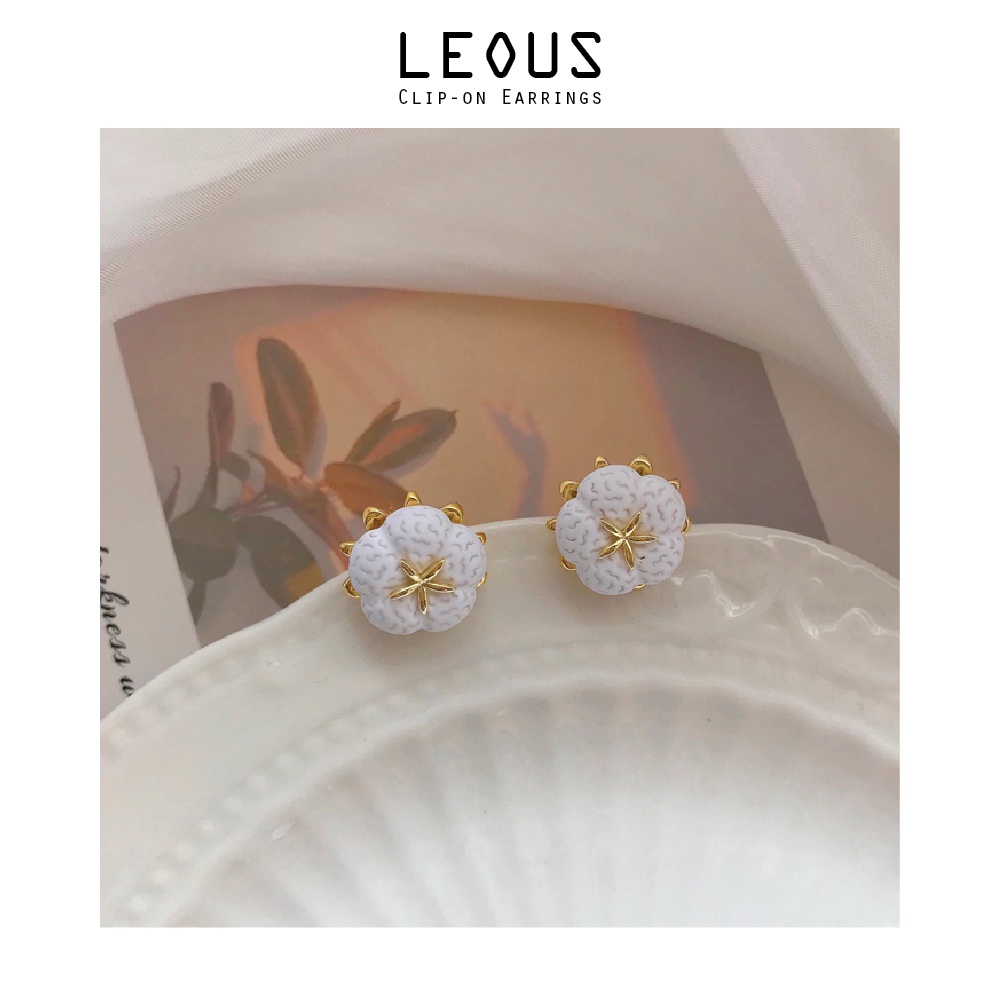 Khuyên tai kẹp không bấm lỗ chốt cố định K088 bằng hợp kim mạ vàng hình bông hoa bigsize dáng ngắn Leous Accessories