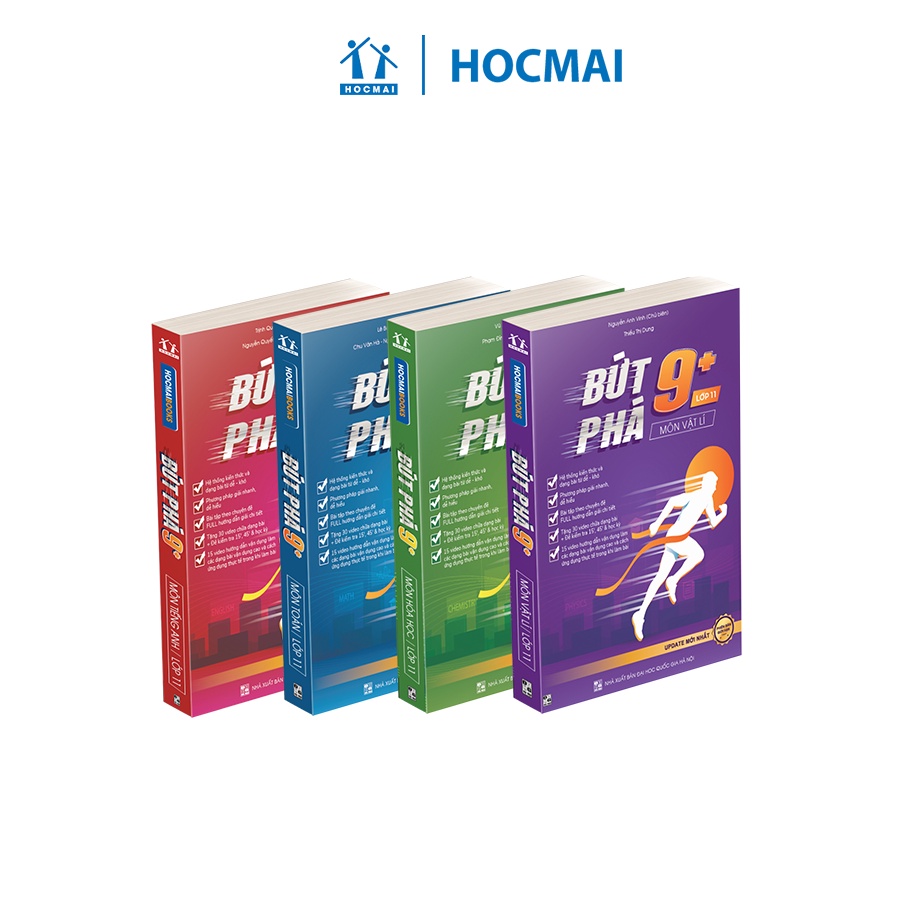 Combo 4 sách Bứt phá 9+ lớp 11 môn Toán, Hóa học, Vật lí, Tiếng Anh