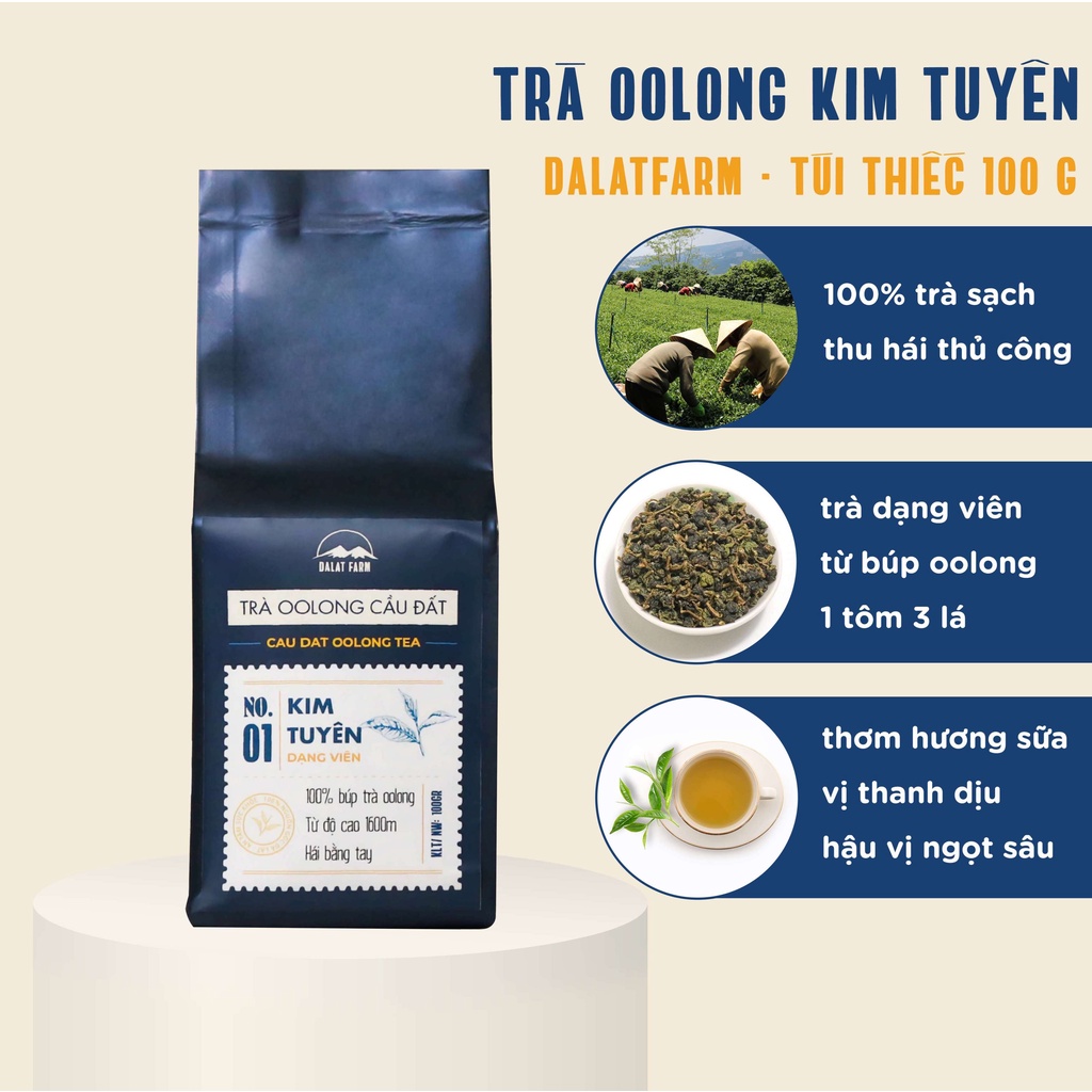 Trà Oolong Kim Tuyên Cầu Đất Dalat Farm - Túi Thiếc 100Gr