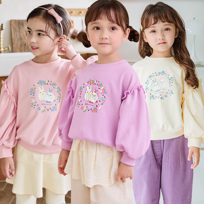 Áo nỉ da cá Bebezoo bèo vai hình thỏ 3 màu BG