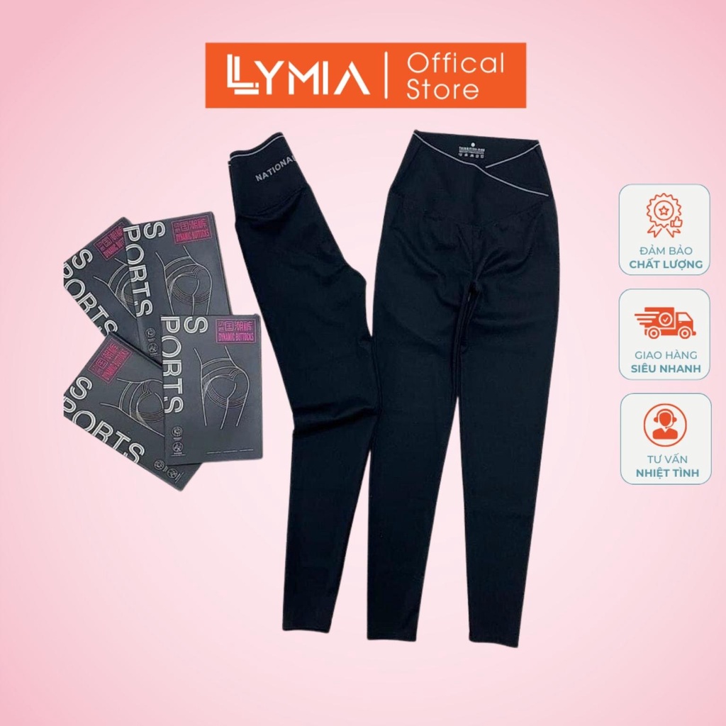 Quần legging nữ cạp chéo viền chữ thể thao ôm bụng nâng mông sport