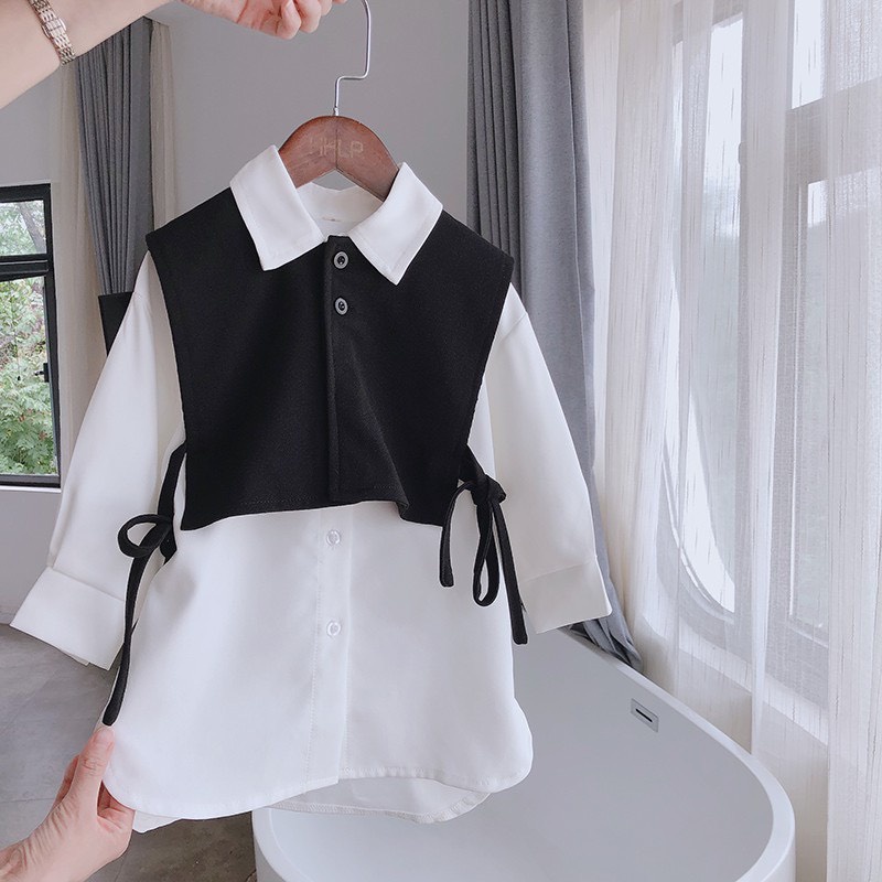 Set áo khoác sát nách + đầm sơ mi dáng dài thời trang cho bé