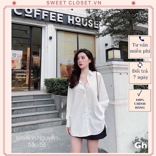 Áo sơ mi trắng dài tay đũi trơn oversize