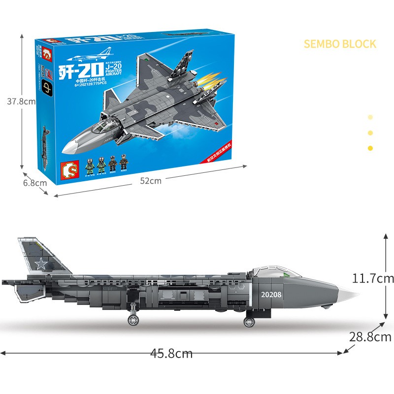 Đồ chơi lắp ráp Máy bay phản lực chiến đấu J-20 - Sembo Block 202128 Aircraft Fighter - Xếp hình thông minh 775 mảnh