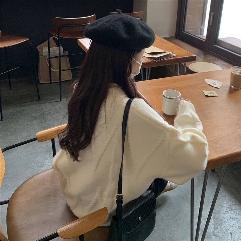 Áo Khoác Cardigan Dệt Kim Dáng Rộng Dày Dặn Ấm Áp Thời Trang Cho Nữ